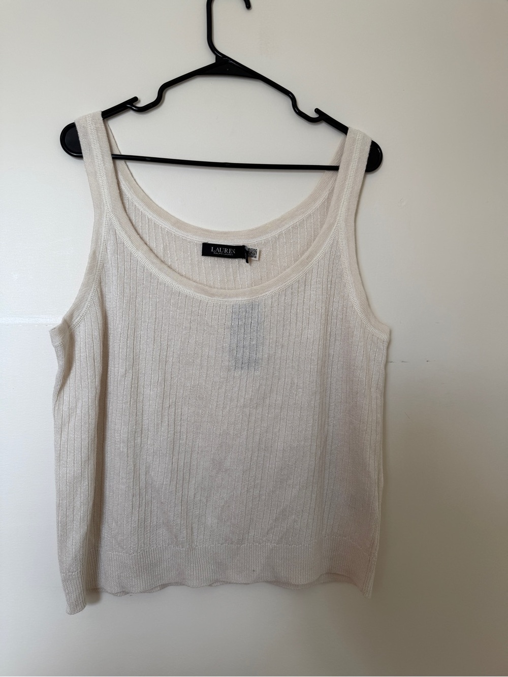 Lauren Ralph Lauren Ivory Linen Blend Ribbed Knit Tank Top XL